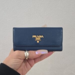 Prada Dark Blue Card And Key Holder Rare Size EUC AUTHENTIC